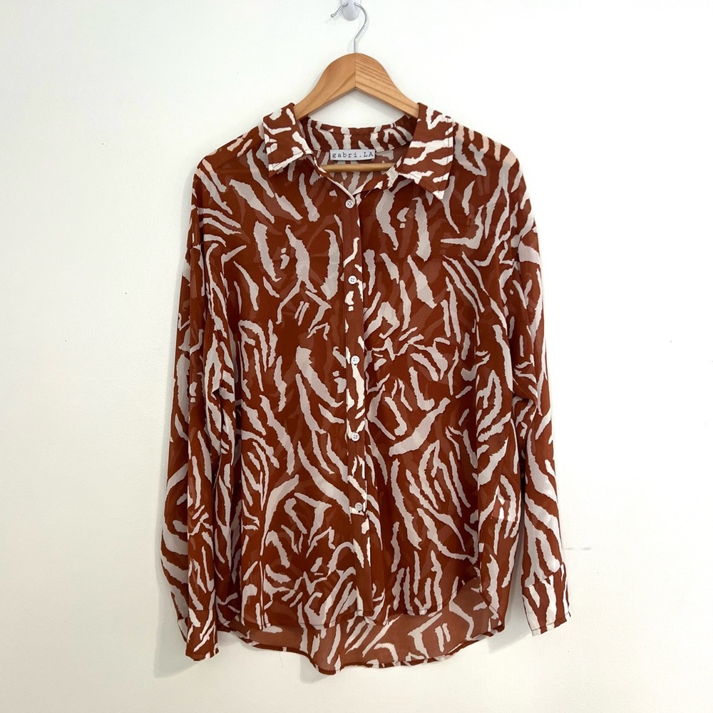Sheer Brown Zebra Button-Up - image 1